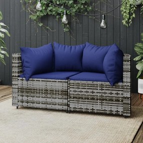vidaXL Sofás de canto p/ jardim c/ almofadões 2 pcs vime PE cinzento
