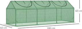 Mini estufa de jardim com 3 janelas enroláveis, cobertura em PE de alta densidade 140 g/m², 180 x 60 x 60 cm, verde escuro