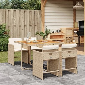 vidaXL 5 pcs conjunto de jantar p/ jardim com almofadões vime PE bege
