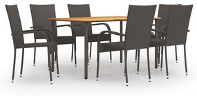 vidaXL 7 pcs conjunto de jantar para jardim vime PE castanho