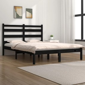 Estrutura de cama dupla 4FT6 135x190 cm pinho maciço preto