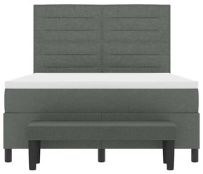 Cama Box Spring com Colchão &amp; Banco Cinza Escuro 160x200 cm Tecido