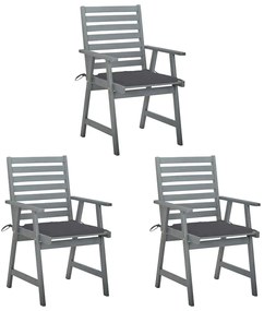 vidaXL Cadeiras de jantar p/ jardim 3 pcs c/ almofadões acácia maciça