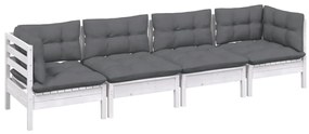 4 pcs conjunto lounge de jardim c/ almofadões pinho maciço