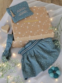 Conjunto de Natal "Adoré": saia, fita de cabelo e bolsa bordada, para bebé verde-esmeralda