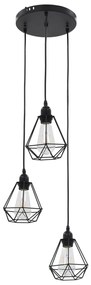 Candeeiro de teto com design diamante 3 lâmpadas E27 preto