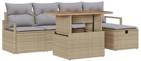 Conjunto de sofá de jardim com 6 peças e almofadas bege de rattan sint