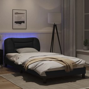 Estrutura de cama c/ luzes LED 100x200cm couro artificial preto