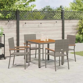 Conjunto de Jantar para Jardim vidaXL de 5 Peças Cinza Rattan Poliéste