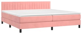 Cama box spring c/ colchão/LED 200x200 cm veludo rosa