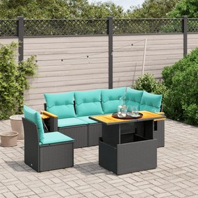 vidaXL 6 pcs conjunto de sofás p/ jardim c/ almofadões vime PE preto
