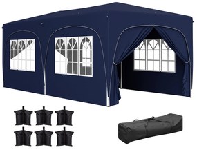 Outsunny Tenda Dobrável 3x6 m Tenda de Jardim para Festas e Eventos com Painéis Laterais UPF50+ Altura Ajustável e Bolsa de Transporte Azul Escuro | AOSOM Portugal