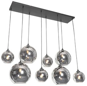 Candeeiro de suspensão Art Deco preto com vidro fumê 8 luzes - Sandra Art Deco