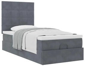 Estrutura cama otomana colchões 90x190cm veludo cinzento escuro