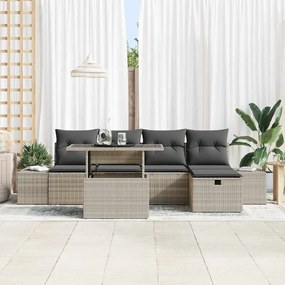 Conjunto de Sofá de Jardim de 6 Peças com Almofadas Cinza Claro Rattan