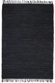 Tapete chindi tecido à mão couro 120x170 cm preto