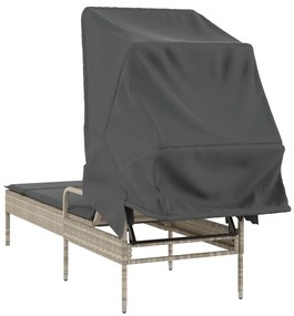 Espreguiçadeira com toldo vime PE cinzento-claro