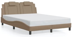 Estrutura cama c/ luzes LED 140x200cm couro artif. cappuccino