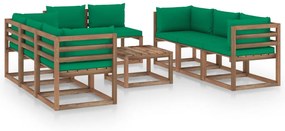 9 pcs conjunto lounge para jardim com almofadões verdes
