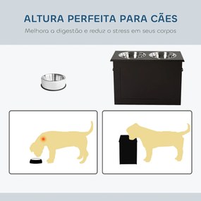 Comedouro Elevado para Cães com 2 Tigelas de Aço Inoxidável e Espaço de Armazenamento Oculto 60x30x41 cm Castanho Escuro