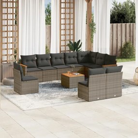 vidaXL 11 pcs conjunto sofás de jardim c/ almofadões vime PE cinzento