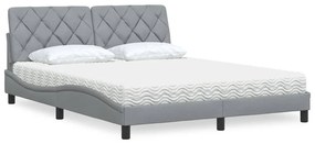 vidaXL Cama com colchão 160x200 cm tecido cinzento-claro