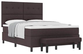 Cama Box Spring com Colchão &amp; Banco Marrom Escuro 140x200 cm Tecido
