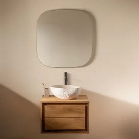 Conjunto De Móvel De Casa De Banho Suspenso Em Madeira De Teca Jabari Madeira De Teca & Irregular Em Cimento Branco ↔︎40 Cm - Sklum