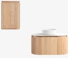 Conjunto De Móvel De Casa De Banho Suspenso 90x50 Cm Em Madeira Carsone Madeira Natural & Madeira Natural & Cerâmica Redonda Branca Ø40 - Sklum