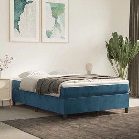 vidaXL Estrutura de cama com molas 140x190 cm veludo azul-escuro