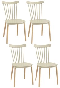 Conjunto de 4 Cadeiras Estilo Nórdico com Encosto Alto e Pés de Madeira de Faia 43x52,5x83cm Bege e Madeira