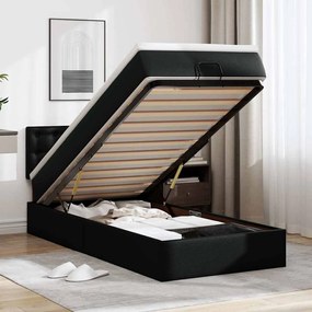 Cama otomana com colchão 100x200 cm couro artificial preto
