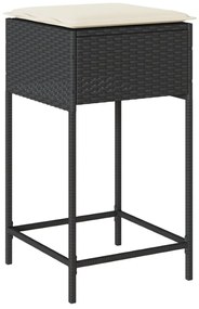 3 pcs conjunto de bar para jardim c/ almofadões vime PE preto