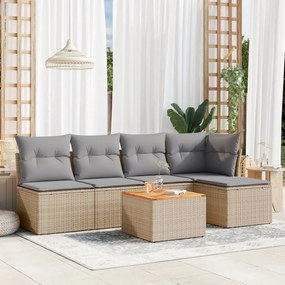 6 pcs conj. sofás jardim c/ almofadões vime PE bege misturado
