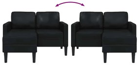 Sofá 2 lugares com Chaise em L 125 cm couro artificial preto
