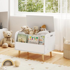 Estante organizadora de brinquedos em madeira 60 x 40 x 43 cm com tampa rebatível e dobradiça de segurança branca
