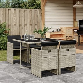 vidaXL 5 pcs conjunto de jantar p/ jardim c/ almofadões cinzento claro