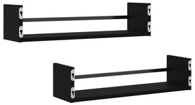 Prateleiras de parede com barras 2 pcs 60x16x14 cm preto