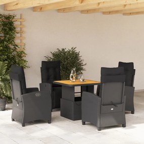 vidaXL 5 pcs conjunto de jantar p/ jardim c/ almofadões vime PE preto
