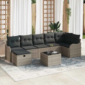vidaXL Conjunto de Sofás de Jardim de 8 Peças com Almofadas Cinzento Rattan Poliéster