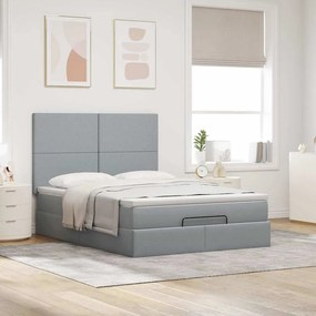 Estrutura cama otomana colchão 140x200cm tecido cinzento claro