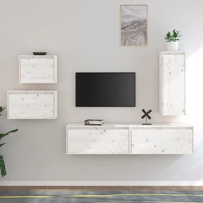 vidaXL Móveis de TV 5 pcs madeira de pinho maciça branco