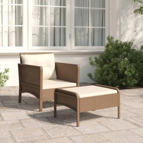 vidaXL 2 pcs conjunto lounge de jardim c/ almofadões vime PE castanho