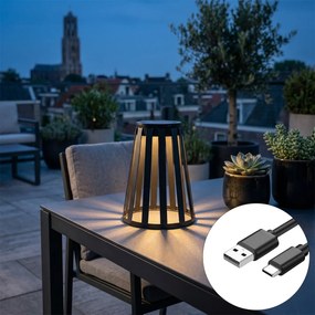 Candeeiro de mesa de exterior preto c/ LED regulável 3 níveis solar e carregável - Penny