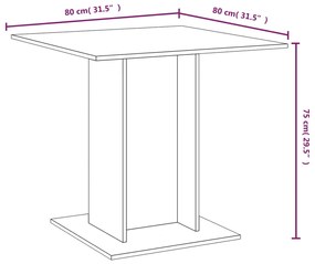 Mesa de jantar 80x80x75 cm derivados de madeira carvalho fumado