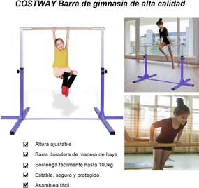 Barra de ginástica horizontal para crianças Barra de treino ajustável em altura Carga ajustável até 100 kg Violeta