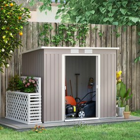Abrigo de Jardim 213x130x172 cm Abrigo de Exterior de Aço Galvanizado com Porta Corredeira para Armazenamento Cinza Claro