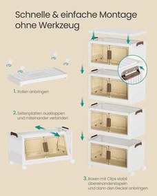 Caixas de armazenamento em Plástico 31 x 55 x 111 cm com 4 níveis e 1 tampa Branco