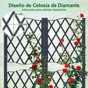 Floreira de jardim elevada dupla com treliça; floreira de plástico para exterior com orifícios de drenagem; vaso de jardim para pátio, cinzento