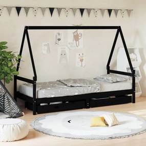 Estrutura cama infantil c/ gavetas 80x200cm pinho maciço preto